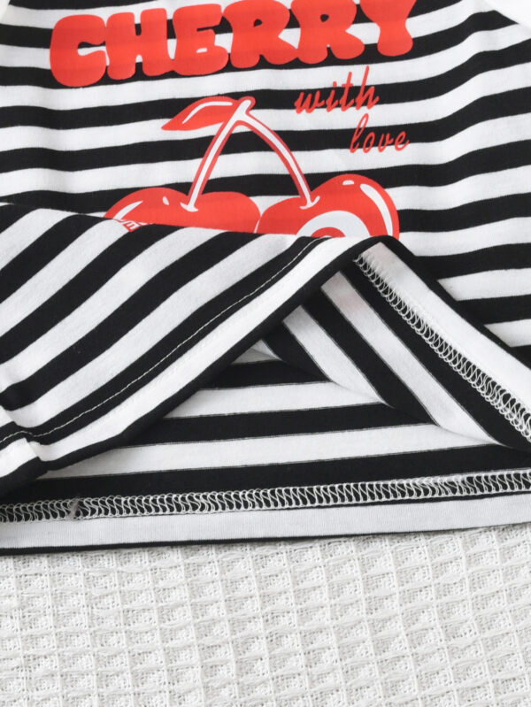 Girls Summer Fashion Striped Cherry Pattern Shorts Set Girls Summer Round Neck Sleeveless Shorts Set - Image 5