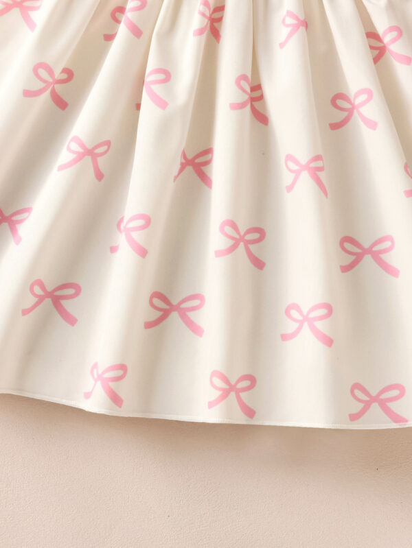 Girls Summer Puff Sleeve Round Neck Short Sleeve Comfortable Loose A-line Skirt Bowknot Little Girl Dress - Image 7