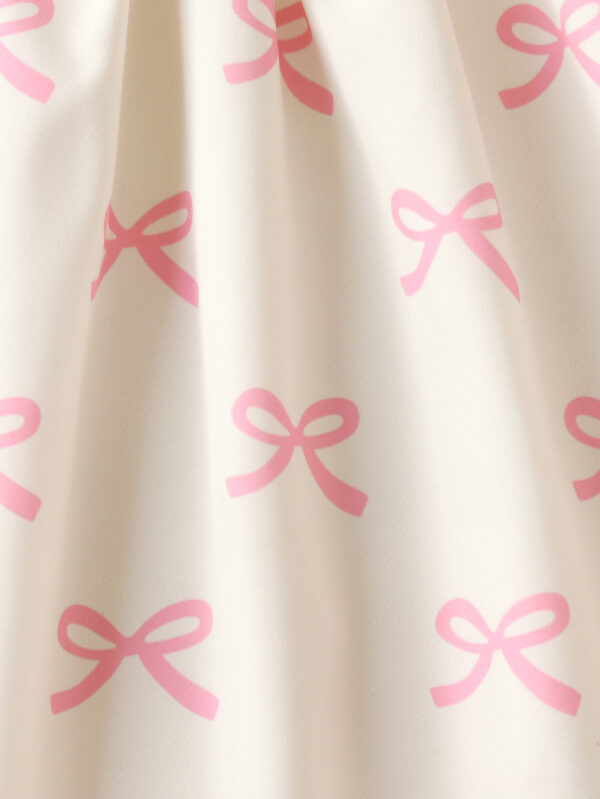 Girls Summer Puff Sleeve Round Neck Short Sleeve Comfortable Loose A-line Skirt Bowknot Little Girl Dress - Image 6