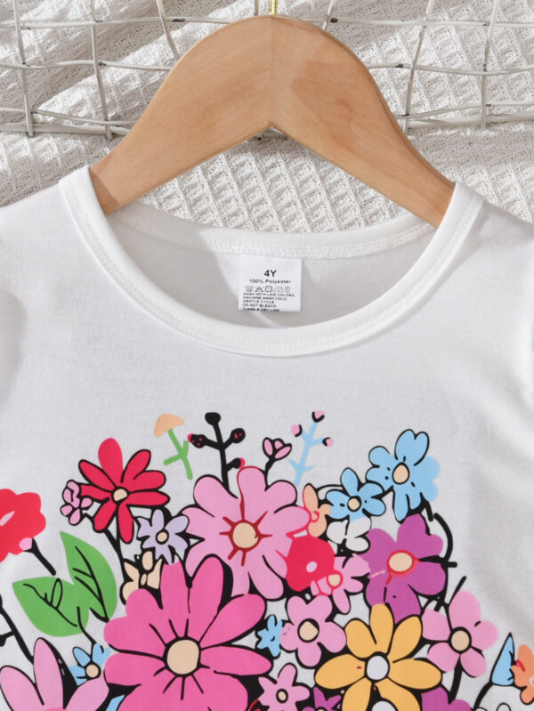 Summer girls girls sleeveless round neck small flying sleeve short T-shirt floral comfortable cool shorts suit - Image 3