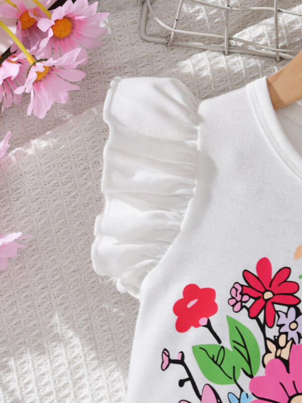 Summer girls girls sleeveless round neck small flying sleeve short T-shirt floral comfortable cool shorts suit - Image 4
