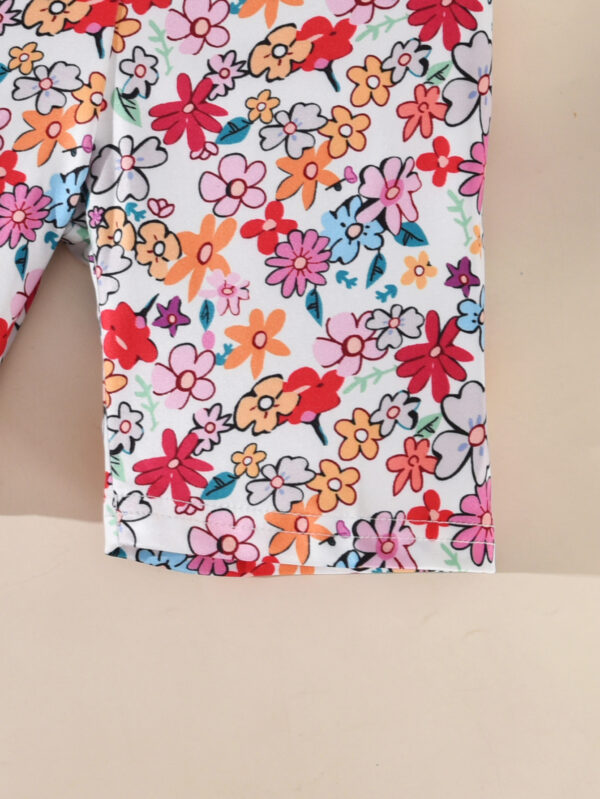 Summer girls girls sleeveless round neck small flying sleeve short T-shirt floral comfortable cool shorts suit - Image 8