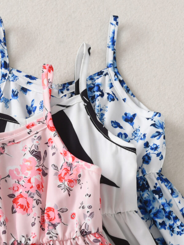 Girls Summer 3-piece floral print and irregular stripes thin straps simple fashion dress - Image 4