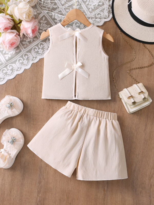 Girls Summer Sleeveless Top + Shorts Set Lightweight Cotton Ruffle Design Shorts Set - Image 2