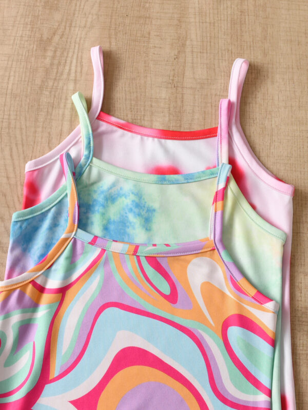 Girls Summer Spaghetti Strap Loose Three-piece Suit Fashion Trend Floral Tie-dye Graffiti Suspender Dress - Image 3