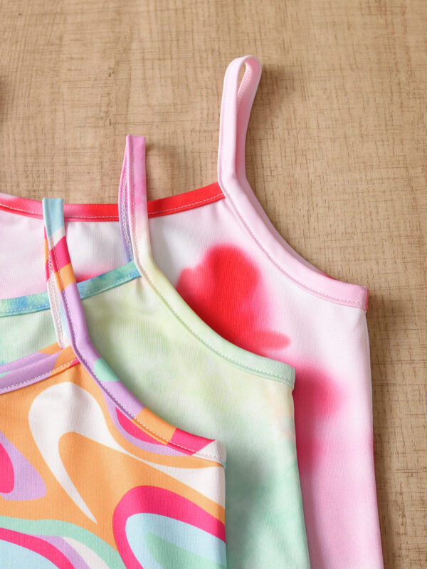 Girls Summer Spaghetti Strap Loose Three-piece Suit Fashion Trend Floral Tie-dye Graffiti Suspender Dress - Image 4