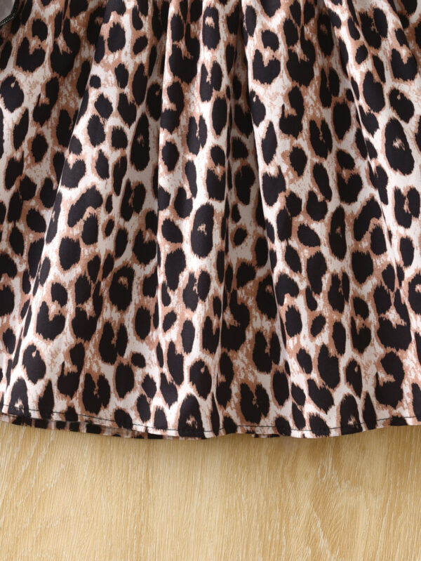 Girls&apos; autumn dress with pleated neckline, long sleeves and ruffled cuffs, trendy leopard print - Image 7