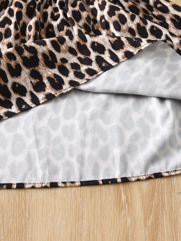 Girls&apos; autumn dress with pleated neckline, long sleeves and ruffled cuffs, trendy leopard print - Image 8
