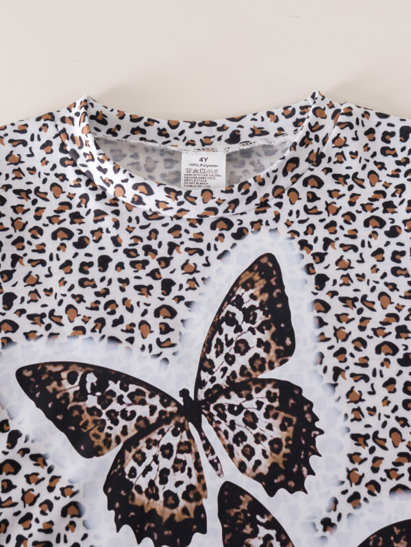 Girls Autumn Fashion Leopard Print Butterfly Cartoon Pattern Sweater + Butterfly Pattern Flared Pants Set - Image 3