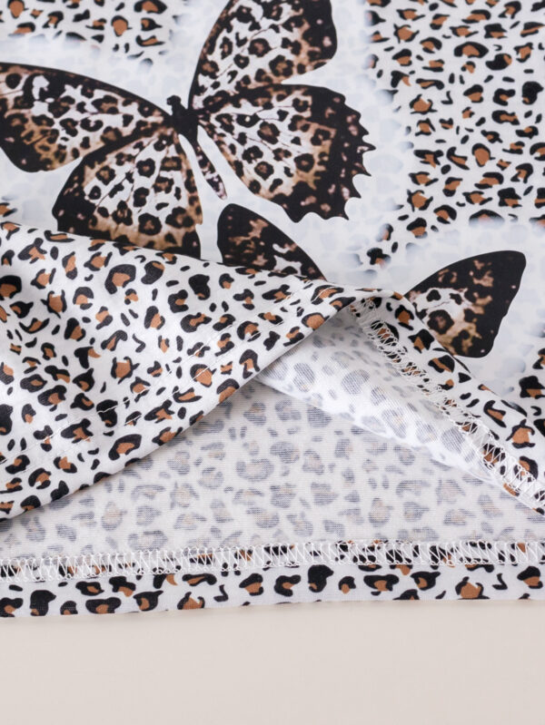 Girls Autumn Fashion Leopard Print Butterfly Cartoon Pattern Sweater + Butterfly Pattern Flared Pants Set - Image 7