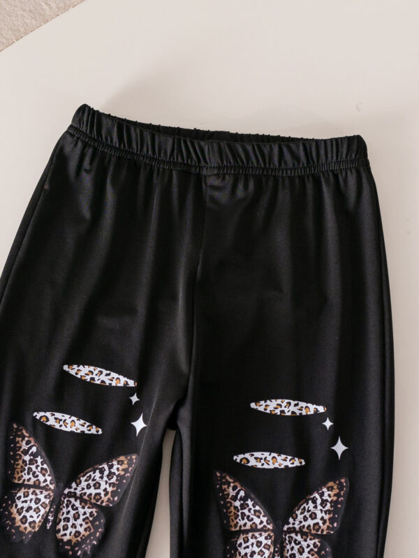 Girls Autumn Fashion Leopard Print Butterfly Cartoon Pattern Sweater + Butterfly Pattern Flared Pants Set - Image 8