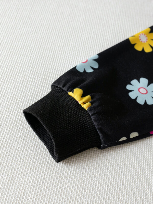 Season&apos;s new trend girls&apos; hooded sweatshirt dress with colorful flower pattern dress - Image 4