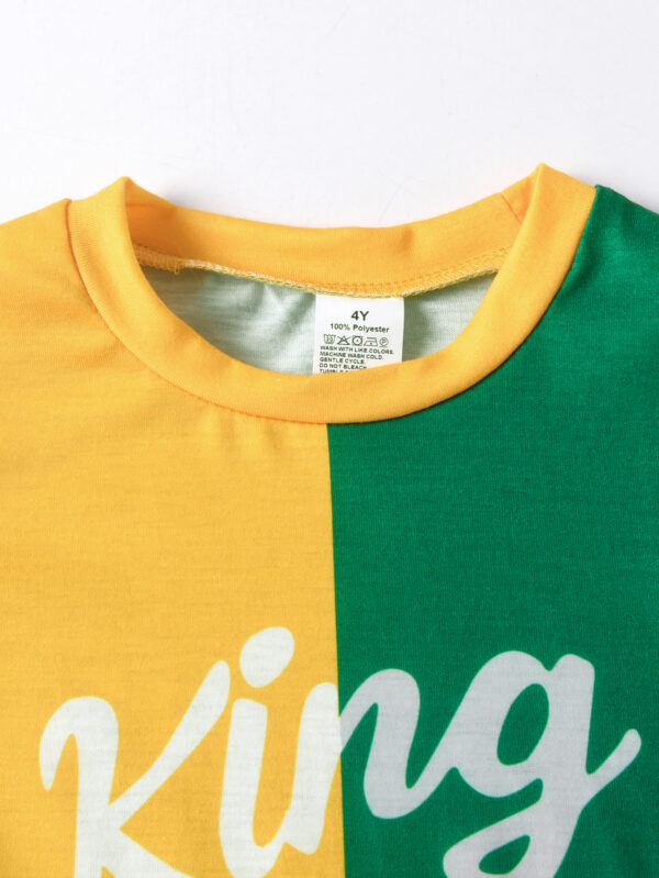 Boys&apos; summer fashion bright color patchwork letter pattern short-sleeved T-shirt and shorts set - Image 3