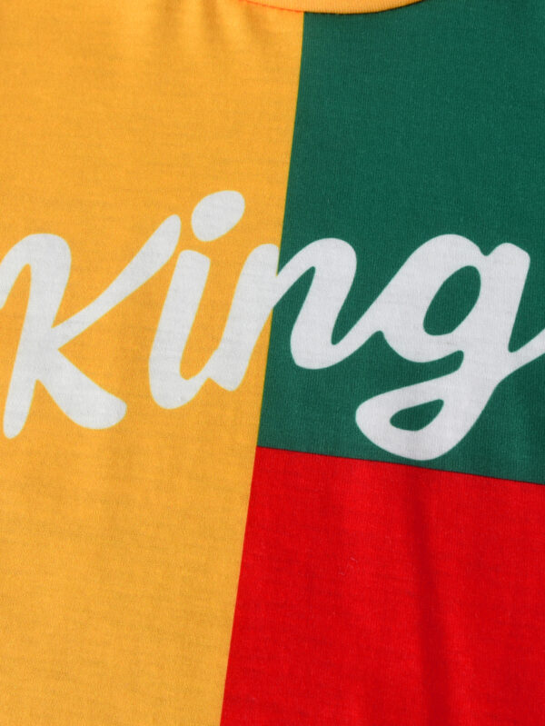 Boys&apos; summer fashion bright color patchwork letter pattern short-sleeved T-shirt and shorts set - Image 4