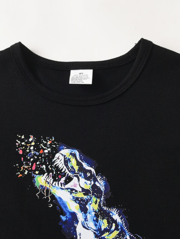 Boys summer new fashion splash ink color cool Tyrannosaurus Rex pattern T-shirt shorts two-piece set - Image 3