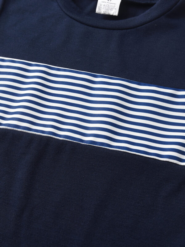 Boys&apos; fashionable short T-shirt suit two-piece summer round neck striped navy style short-sleeved suit - Image 9