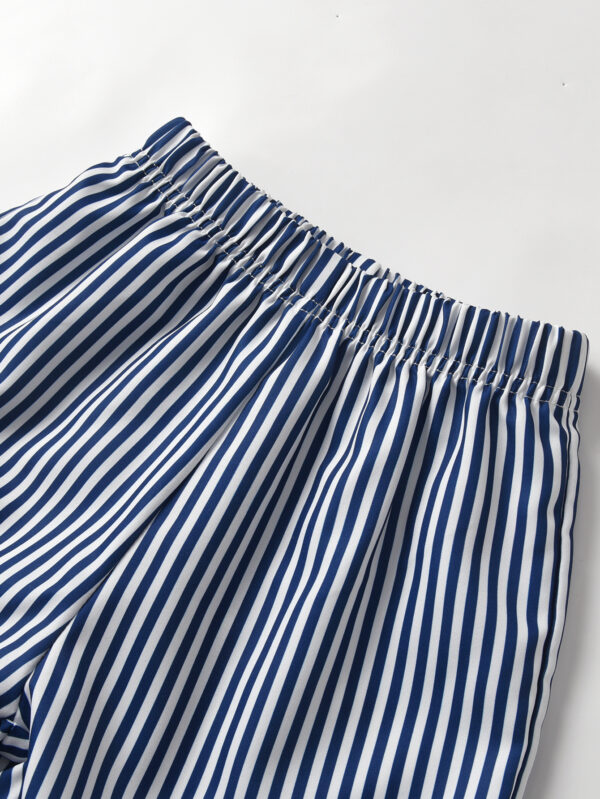 Boys&apos; fashionable short T-shirt suit two-piece summer round neck striped navy style short-sleeved suit - Image 13
