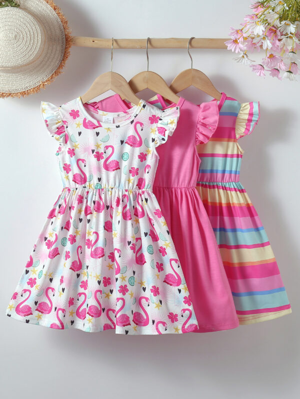 Girls summer fashion 3pcs three-piece dress waist round neck small flying sleeves ruffle three-piece dress - Image 2