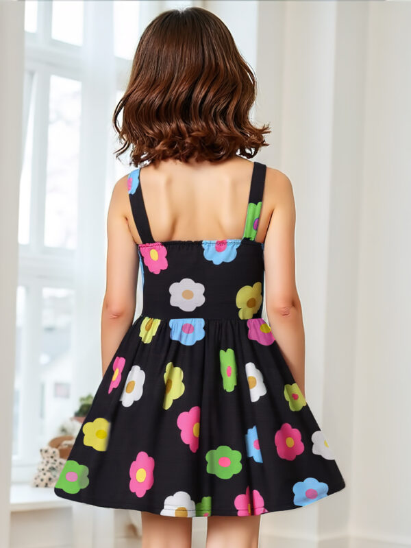 Summer Girls Random Printed Flower Pattern Suspender Flower Pattern Ruffle Hem Waist Dress - Image 3